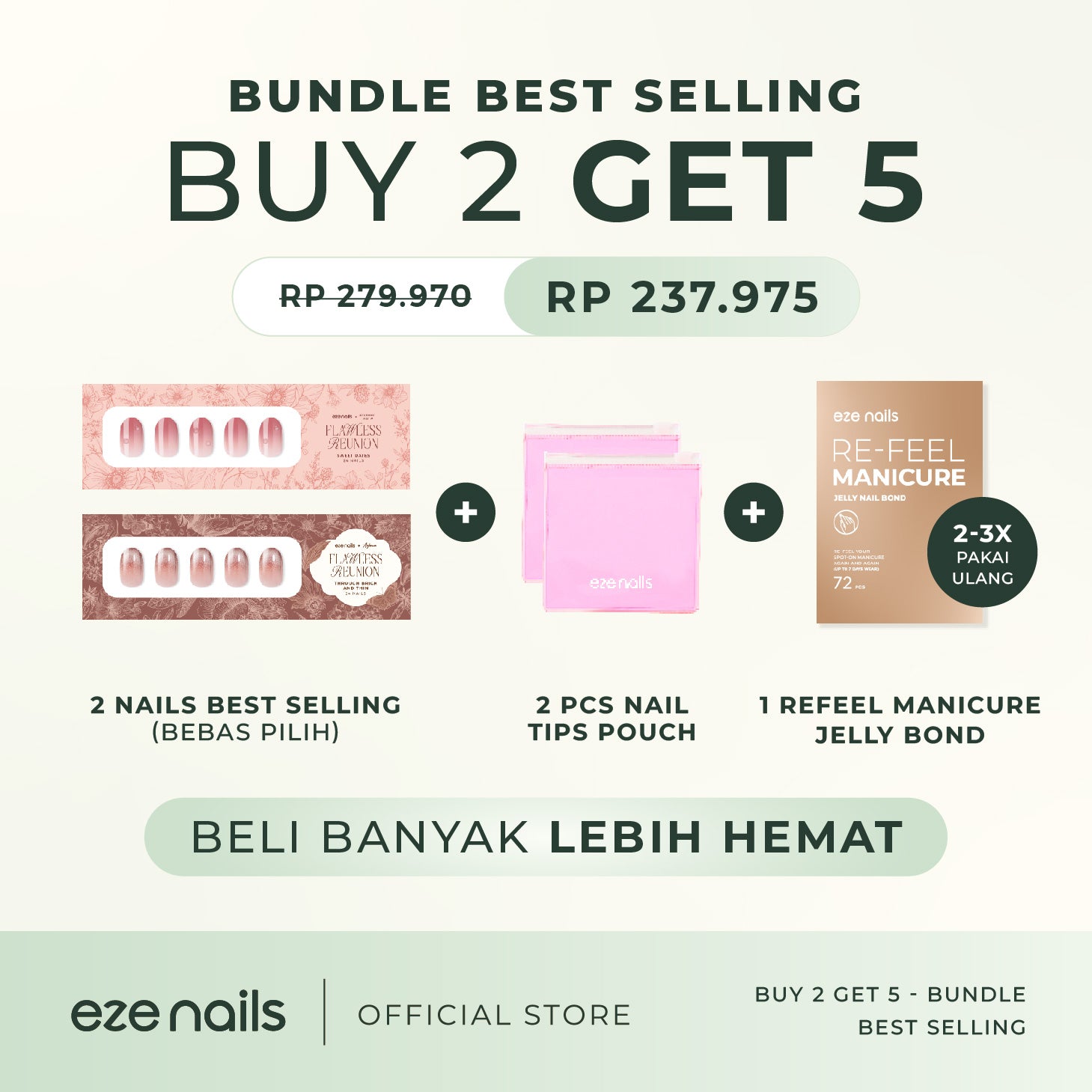 BUNDLE BEST SELLING NAILS:  BUY 2 GET 5 (2 Spot On Nails + FREE 1 Refeel Manicure + 2 Nail Tips Pouch)