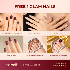CNY SPECIAL RED & GOLD NAILS BUNDLE: BUY 2 GET 3 (2 Red/Gold Spot On Nails + FREE  1 Glam Nails)