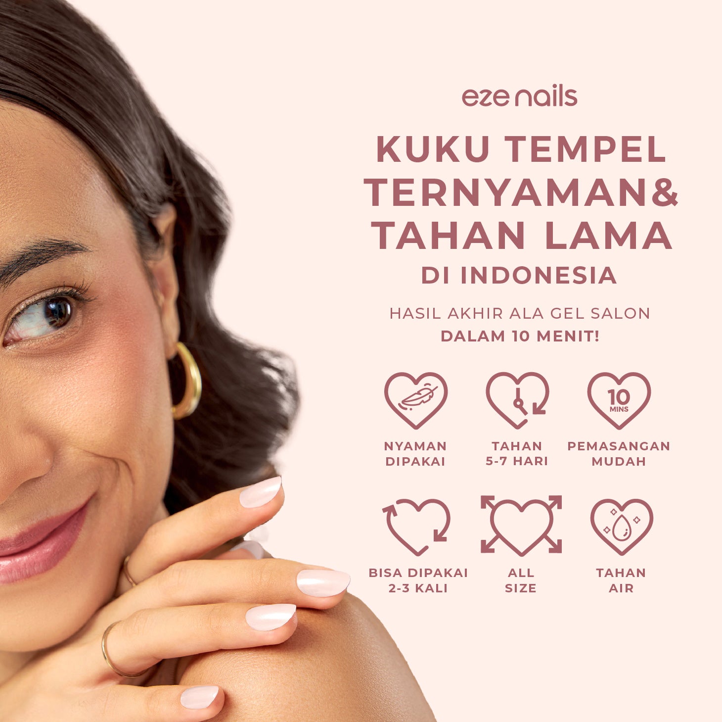 (NEW) Eze Nails x Stefany Talita - Patience in Nude French Spot On Manicure (Kuku Palsu Tempel)
