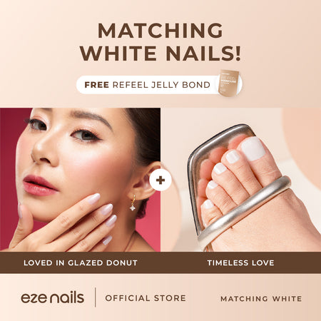 MATCHING WHITE NAILS BUNDLE (1 Kuku Tangan + 1 Kuku Kaki + FREE 1 Refeel Manicure Jelly Bond) Kuku Palsu Tempel