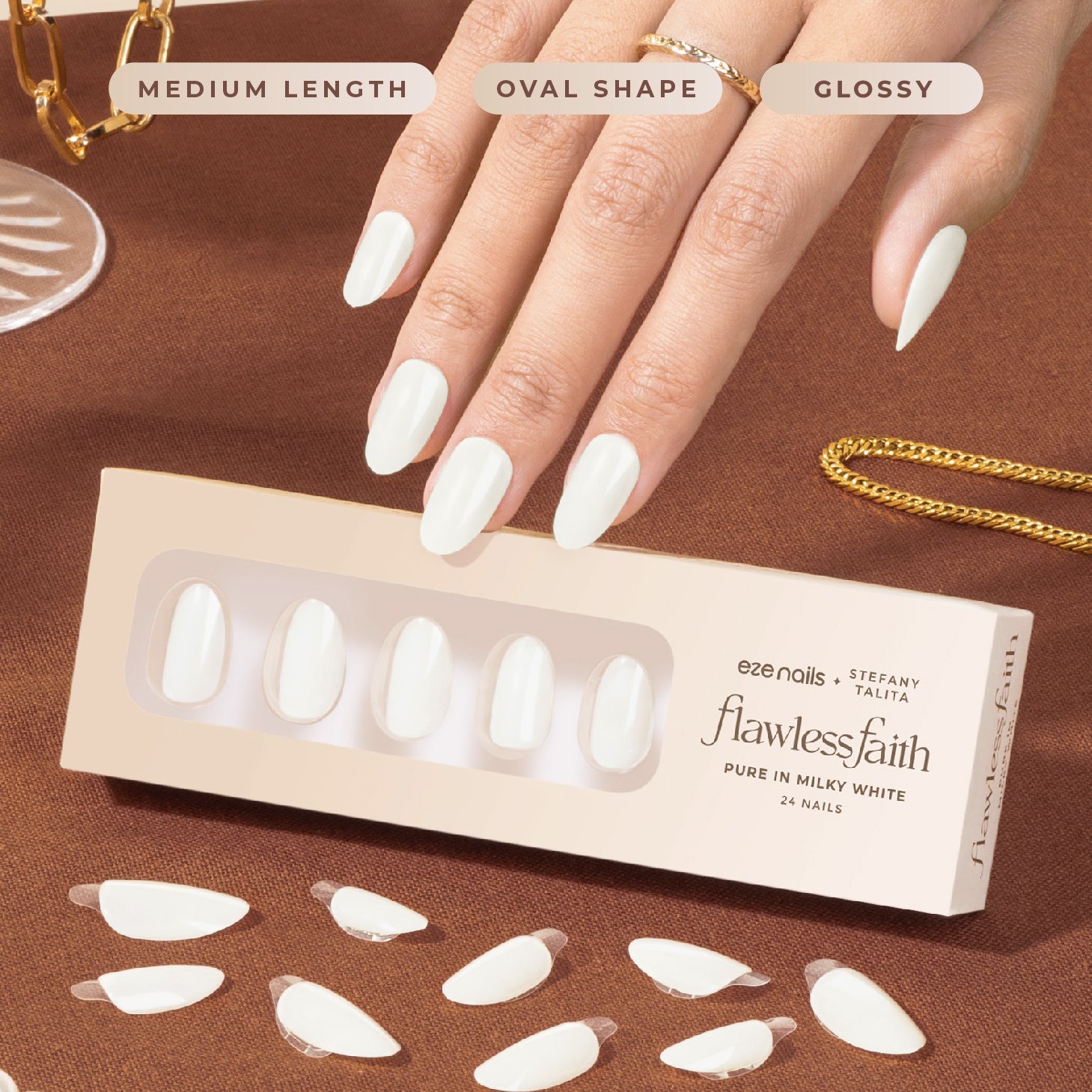 Pure in Milky White - Eze Nails Spot On Manicure (Kuku Palsu Tempel)