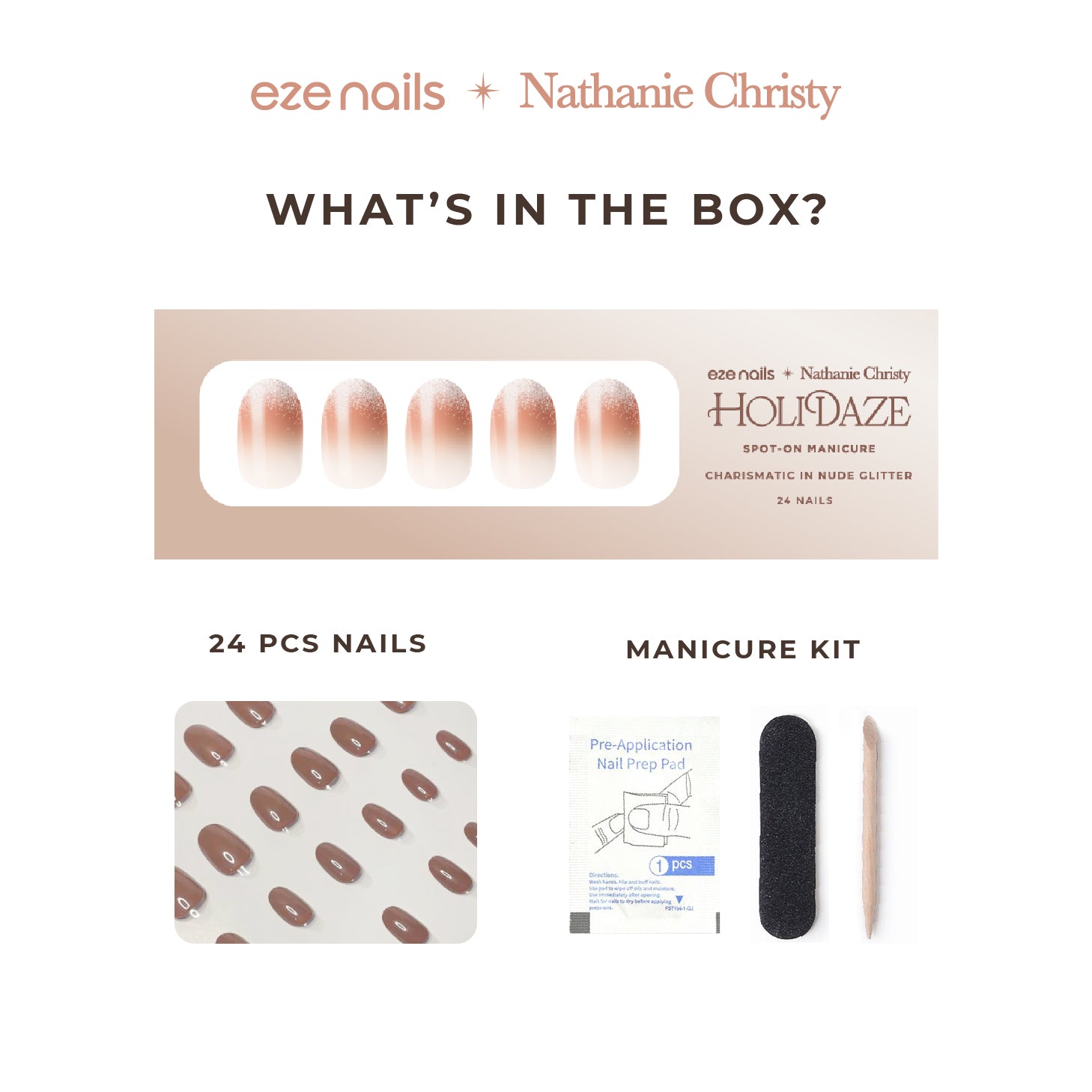 Eze Nails x Nathanie Christy - Charismatic in Nude Glitter Spot on Manicure (Kuku Tempel Tangan)
