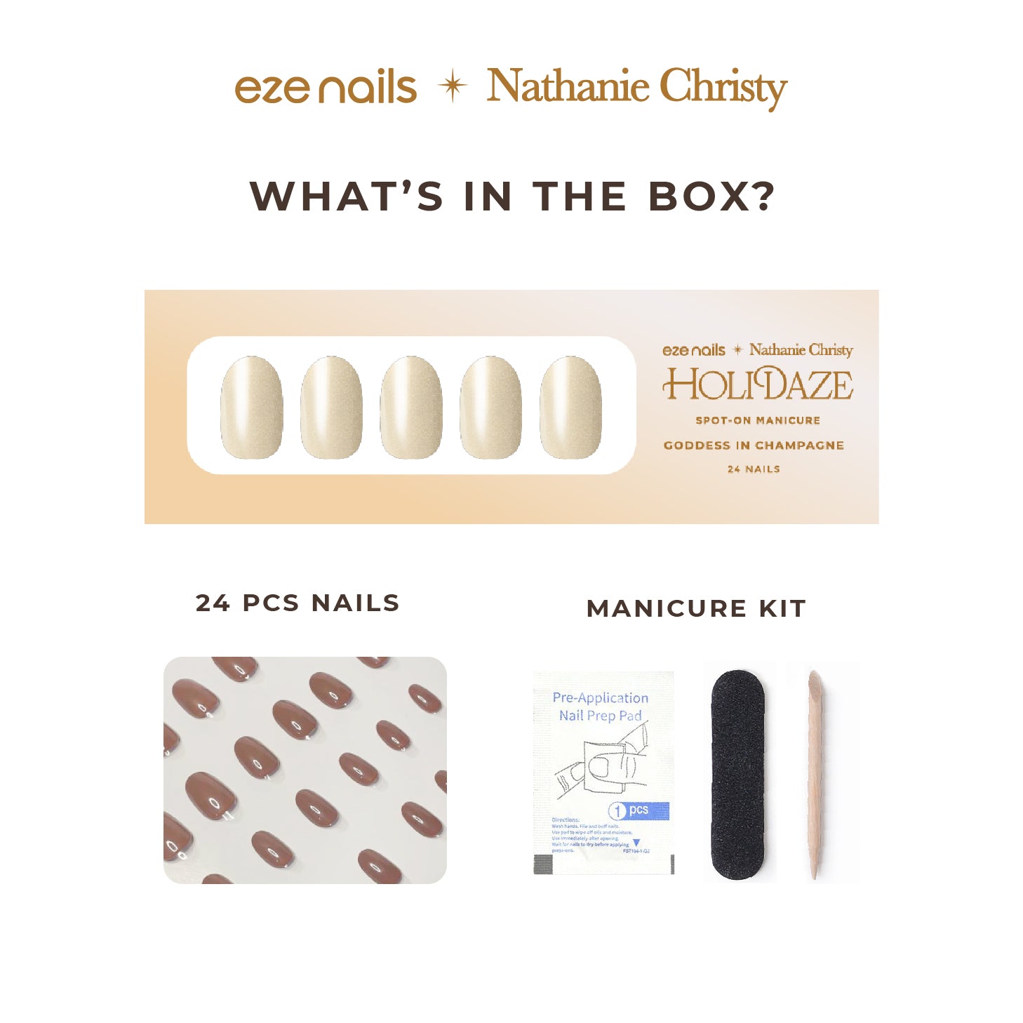 Eze Nails x Nathanie Christy - Goddess In Champagne Spot on Manicure (Kuku Tempel Tangan)
