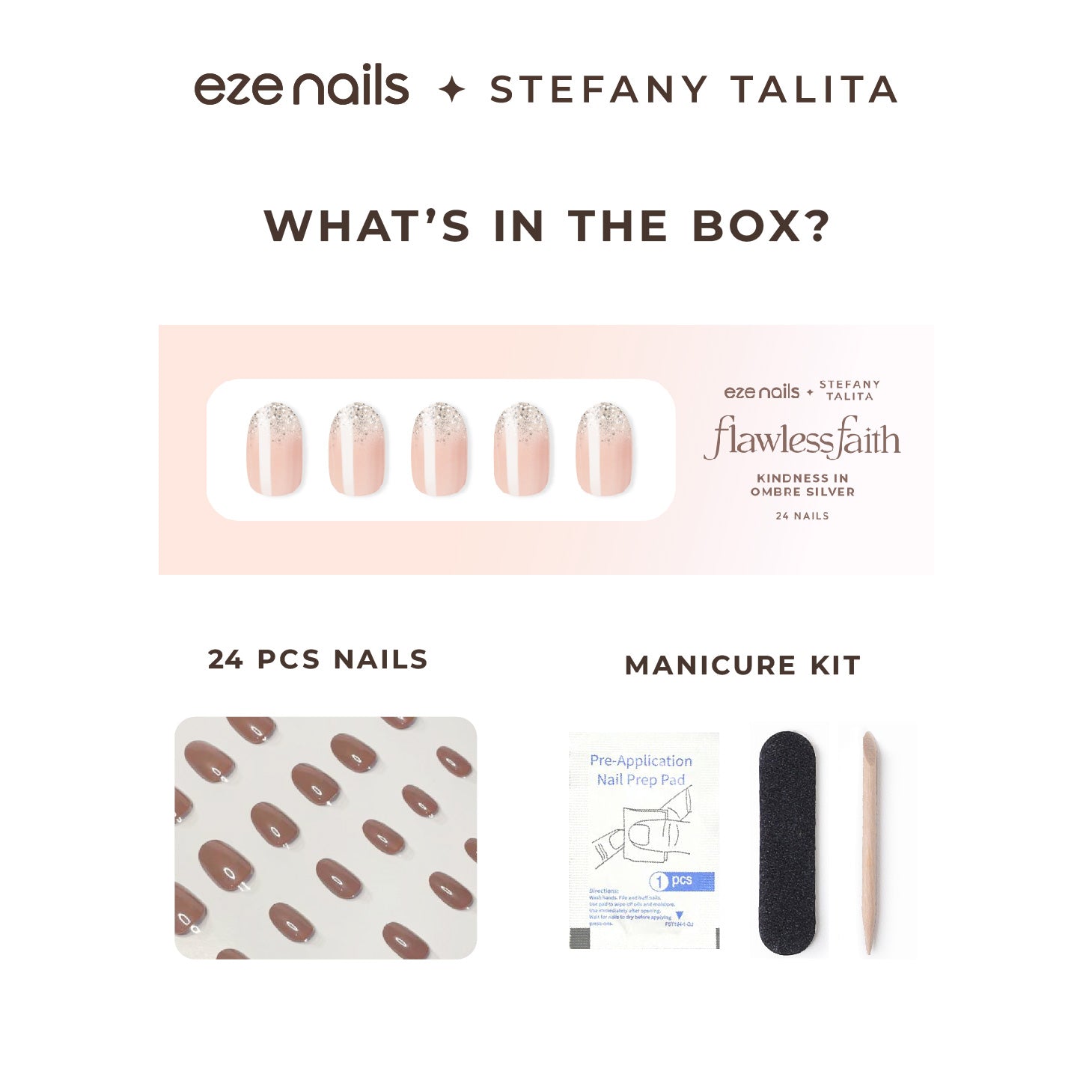 (NEW) Eze Nails x Stefany Talita - Kindness in Ombre Silver Spot On Manicure (Kuku Palsu Tempel)