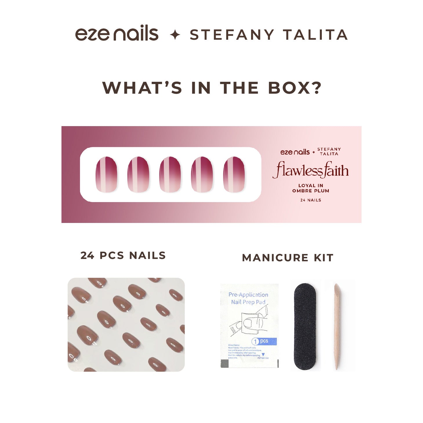 (NEW) Eze Nails x Stefany Talita - Loyal in Ombre Plum Spot On Manicure (Kuku Palsu Tempel)