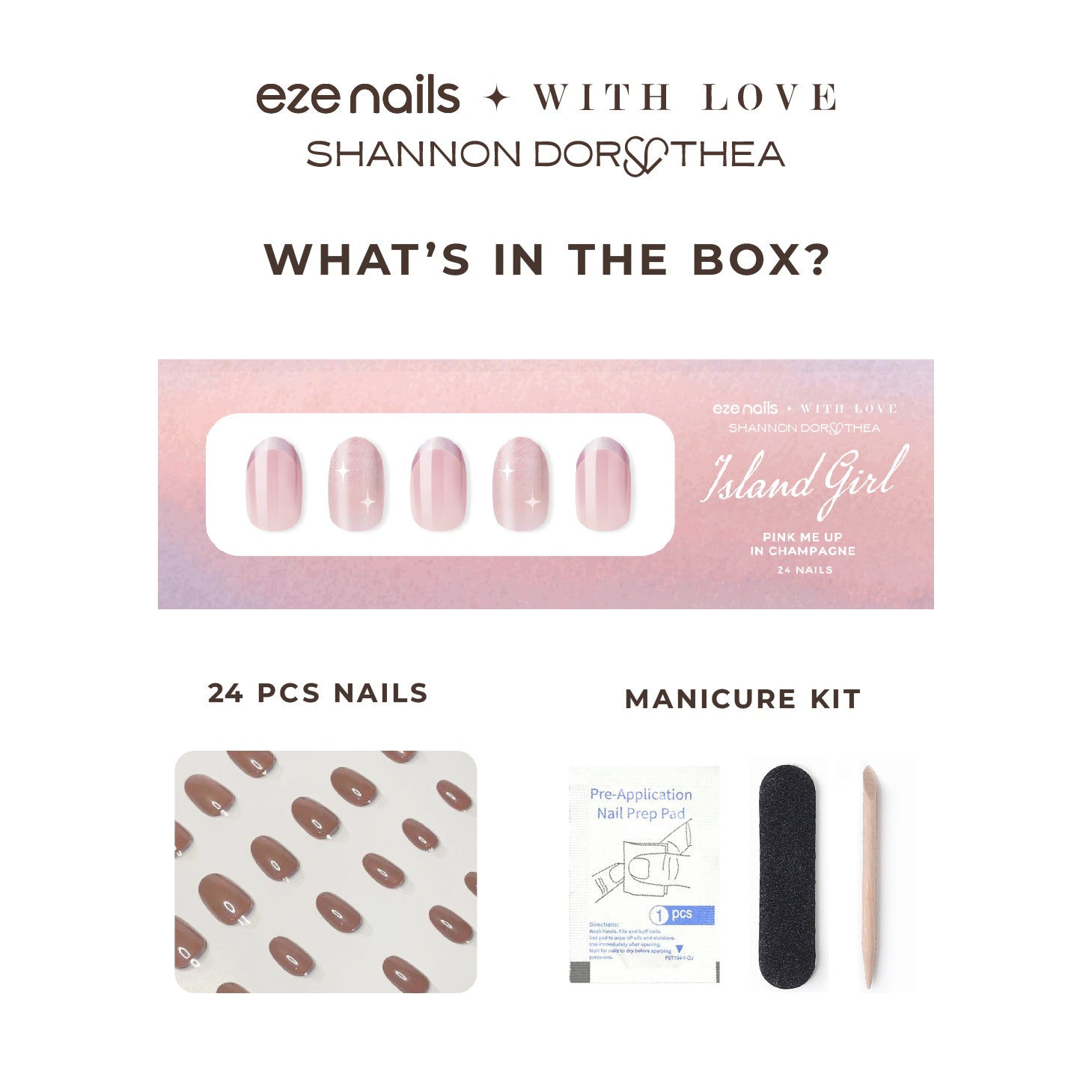 Eze Nails X Shannon Dorothea - Pink Me Up in Champagne Spot On Manicure (Kuku Palsu Tempel)