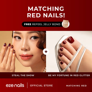 MATCHING RED NAILS BUNDLE (1 Kuku Tangan + 1 Kuku Kaki + FREE 1 Refeel Manicure Jelly Bond) Kuku Palsu Tempel