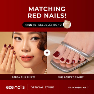 MATCHING RED NAILS BUNDLE (1 Kuku Tangan + 1 Kuku Kaki + FREE 1 Refeel Manicure Jelly Bond) Kuku Palsu Tempel