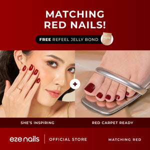 MATCHING RED NAILS BUNDLE (1 Kuku Tangan + 1 Kuku Kaki + FREE 1 Refeel Manicure Jelly Bond) Kuku Palsu Tempel