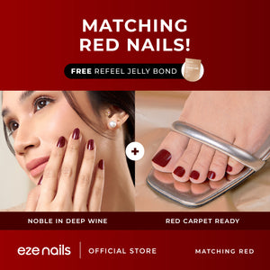 MATCHING RED NAILS BUNDLE (1 Kuku Tangan + 1 Kuku Kaki + FREE 1 Refeel Manicure Jelly Bond) Kuku Palsu Tempel