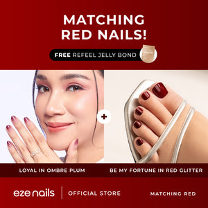 MATCHING RED NAILS BUNDLE (1 Kuku Tangan + 1 Kuku Kaki + FREE 1 Refeel Manicure Jelly Bond) Kuku Palsu Tempel