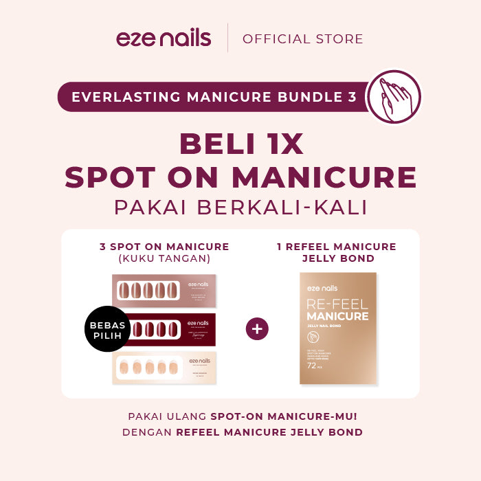 WAJIB PAKAI ULANG - EVERLASTING MANICURE BUNDLE (Kuku Tangan Tempel + 1 Refeel Jelly Bond) - Eze Nails